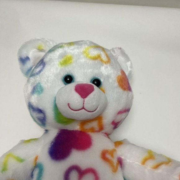 Build A Bear Rainbow Hearts Teddy Bear White Purple Plush "16 - Picture 5 of 7
